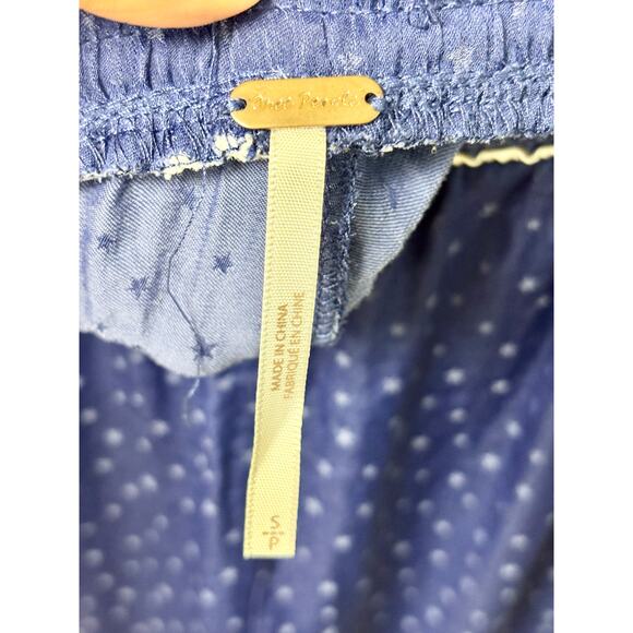 Free People Polka Dot Pull On High Waisted Wide Leg Pants Blue Women's Size S - Picture 3 of 4